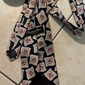 Dior Navy, Cream & Red Geometric Silk Tie